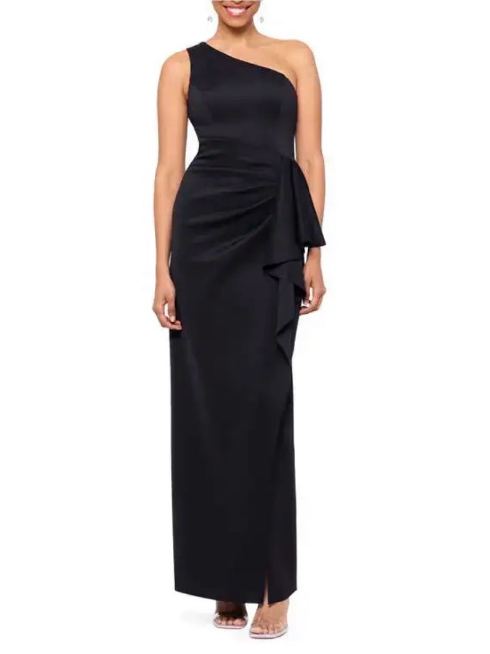 Asymmetric One-Shoulder Black Evening Gown